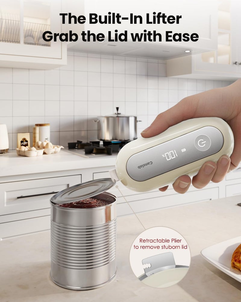 Canslab RETRO Electric Can Opener, Auto-Stop One-Touch Operation, USB Rechargeable with LED Battery Track, Side Cut Smooth Edge Can Opener for Seniors with Arthritis, Wall-Mountable Small Size, Cream - Image 5